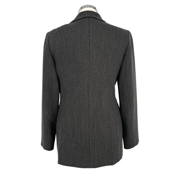Lafayette 148 New York Herringbone Wool Blend Blazer Single Button Gray Size 4 - Picture 7 of 11